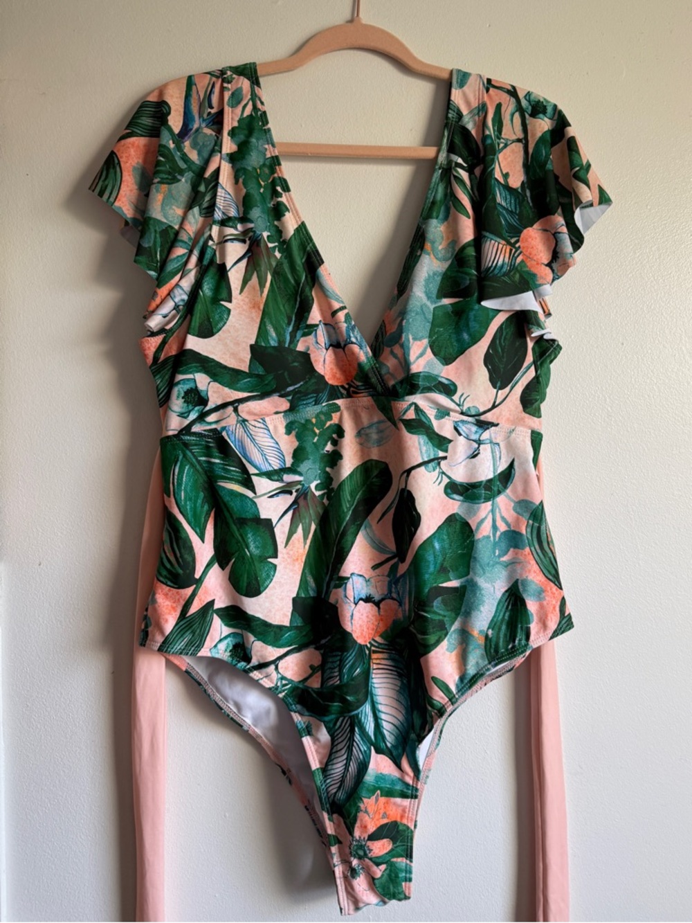 Floral Green & Pink Ruffle One-Piece Swimsuit